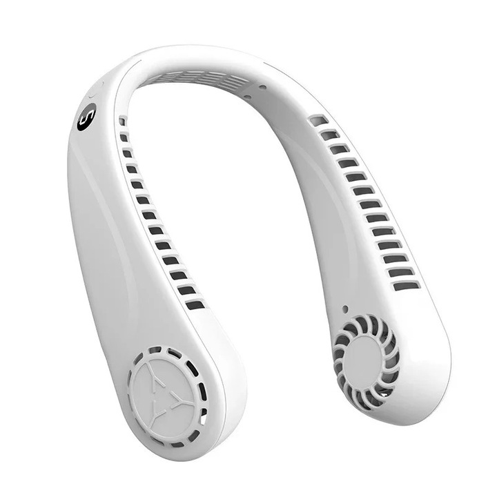 Hordozható nyakventilátor, mini elektromos, fehér, 1200 fordulat