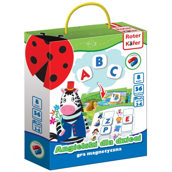 Joc educativ cu magneti Roter Kafer, invatare alfabet englezesc, multicolor, 56 piese
