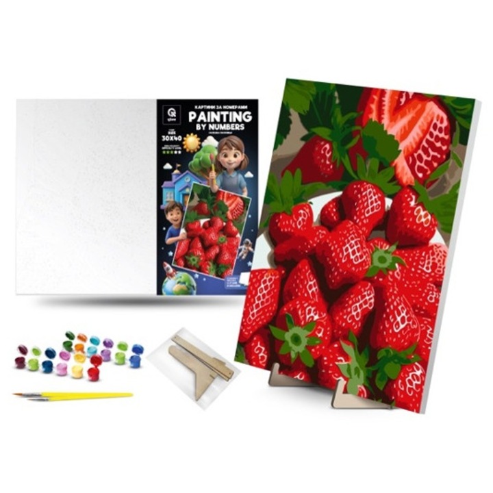 Set pictura pe numere, Qbee, model capsuni, 30x40cm