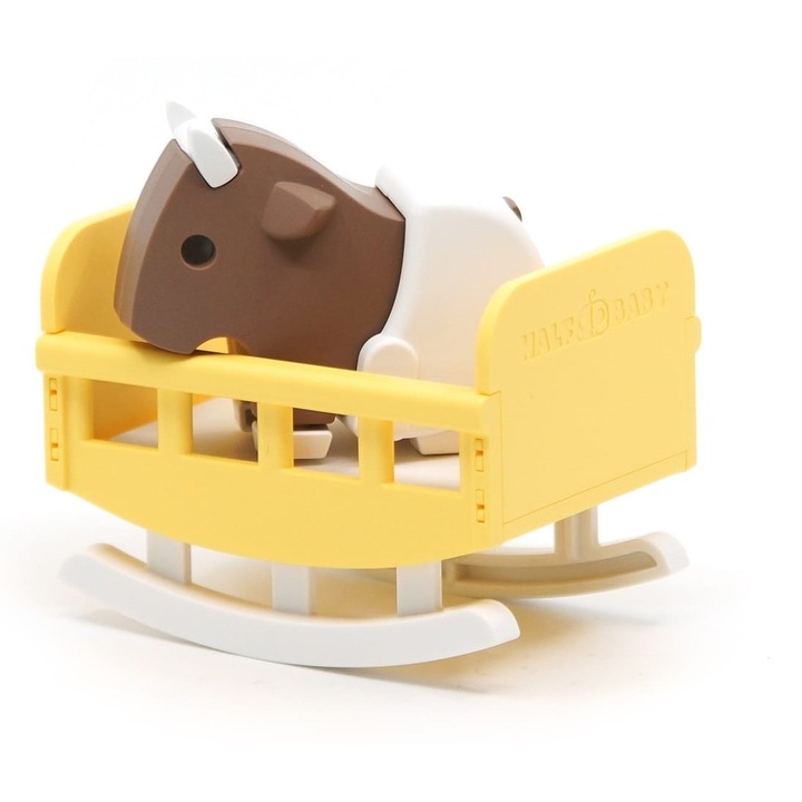 Baby Gnu interaktív játékkészlet, HalfToys, 5 darabos, összecsukható kiságyjal