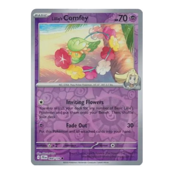 Pokémon Lillie Comfey, fordított holografikus karakter, Journey Together játékkártya, NM