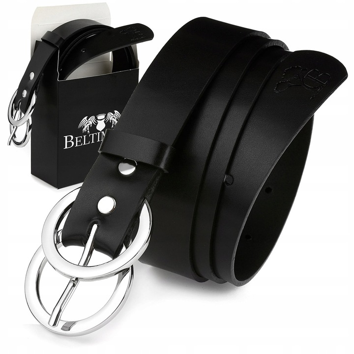 Кожен колан, Beltimore, черен, дължина 105 см, сребърна катарама