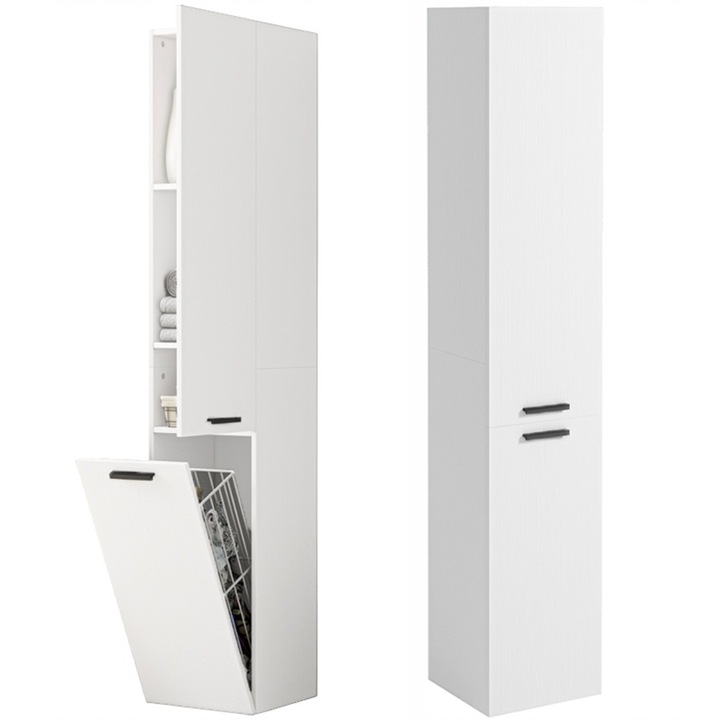 Dulap de baie cu usi cu incuietoare MUVU, 4 rafturi, 174x30x31cm, Alb