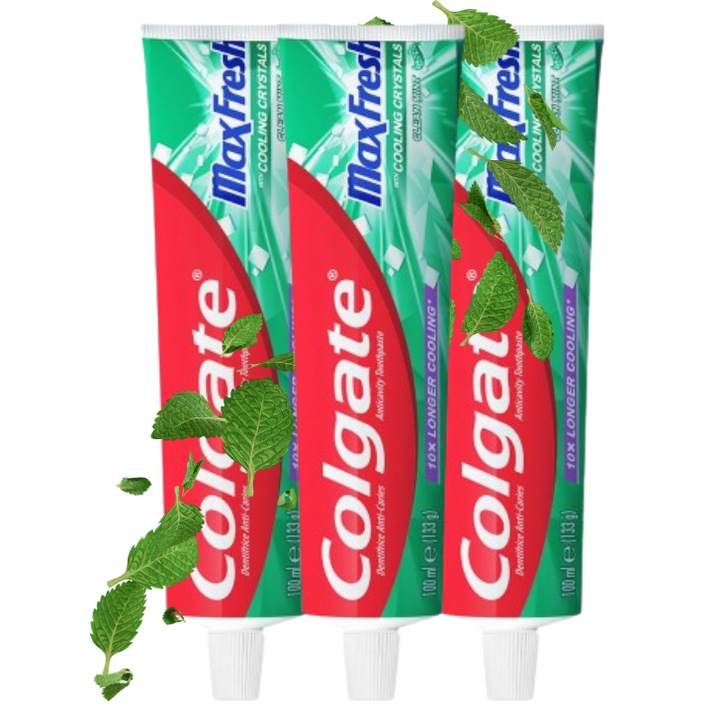Set 3x Pasta de dinti Colgate MaxFresh Clean Mint 100 ml, tehnologie SmartFoam, protectie impotriva cariilor