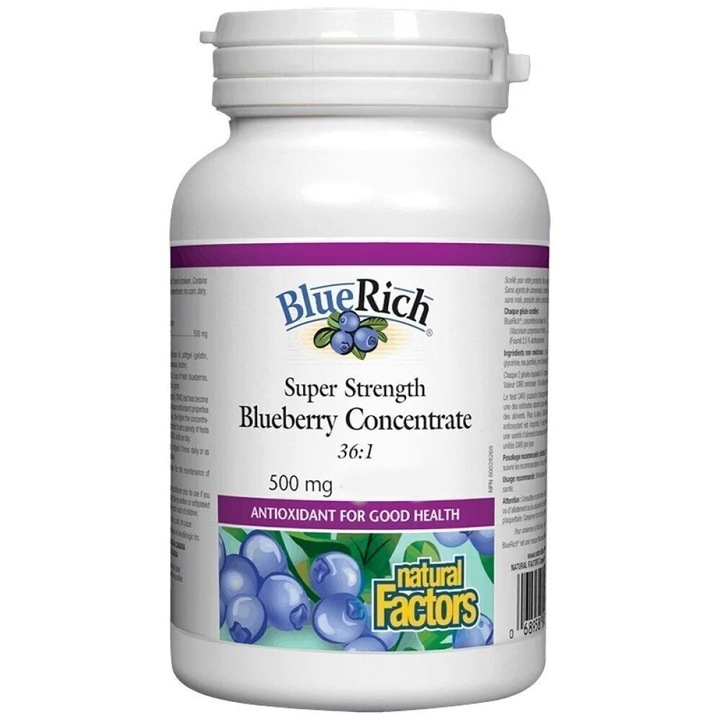 Supliment alimentar, NATURAL FACTORS, Blue Rich Plus, 500mg, 60 capsule, antioxidanti, cu vitamine C
