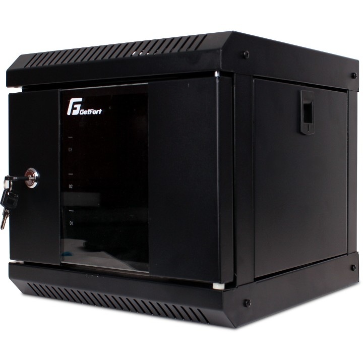 Getfort 4U fémszekrény, 10", 300x300mm, üvegajtókkal, fekete