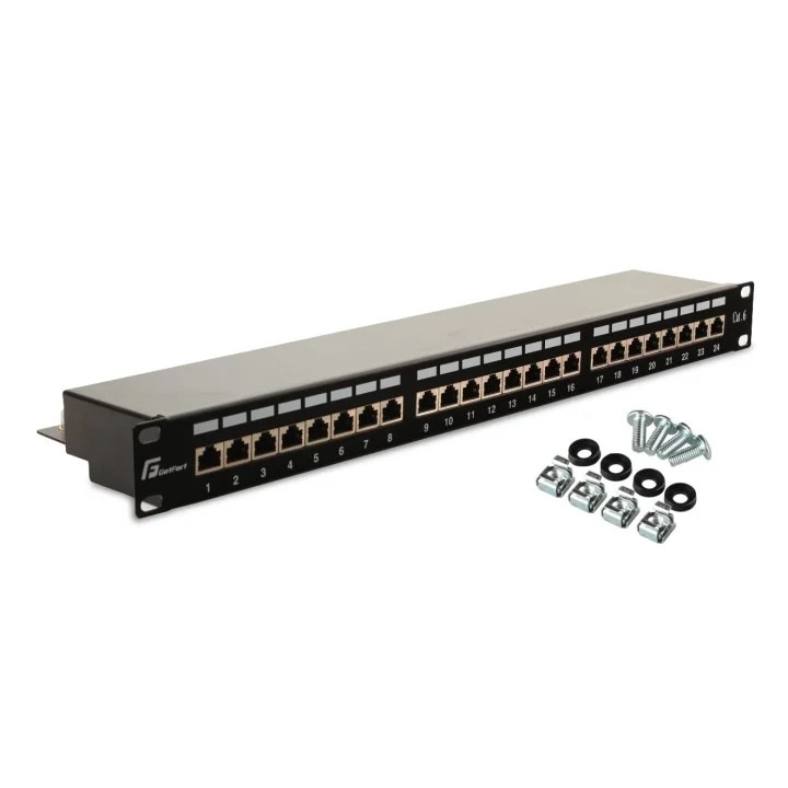 Patch panel FTP, Getfort, Cat.6, 24 porturi, 1U, montare pe sina rack