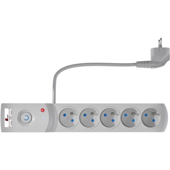 Удължителен кабел Getfort 5 гнезда, 1.5 м, 2 USB порта, сив