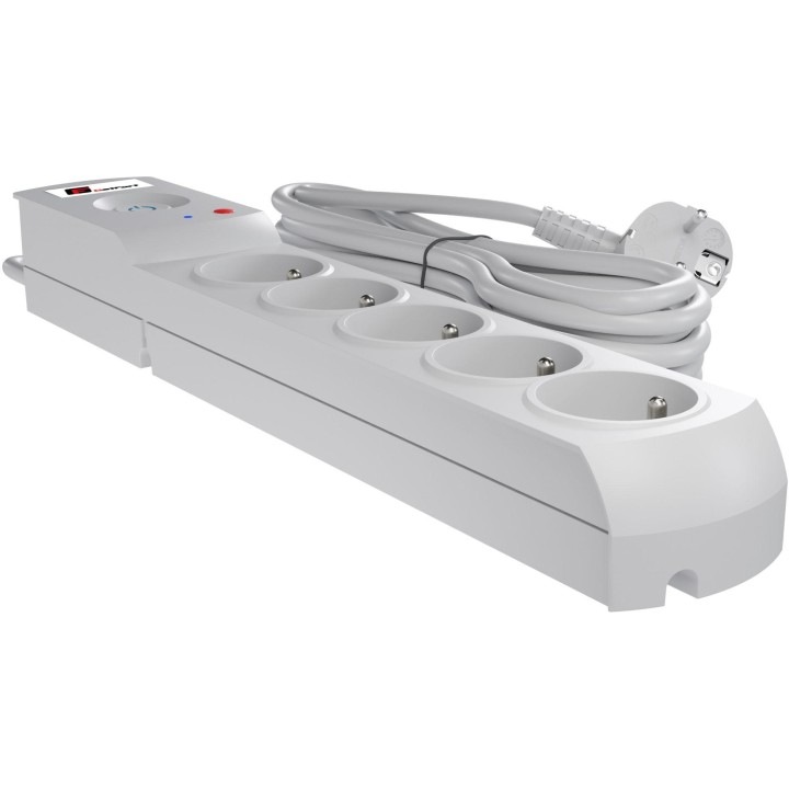 Getfort 5 pólusú hosszabbító kábel, 3m, 2300W, kígyócsatlakozós, túlfeszültség-védelemmel