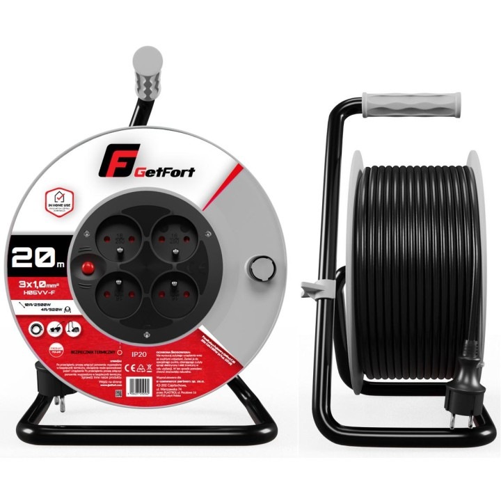 Удължителен кабел 20 м, 4 гнезда, 2300 W, H05VV-F, Getfort