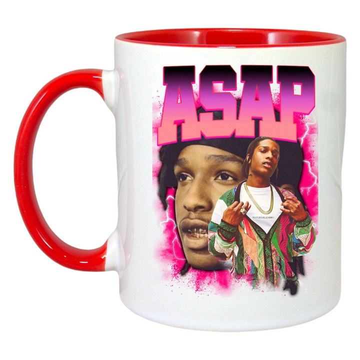 Cana A$AP Rocky - Pink Glow, Cri-Flo, Ceramica, 330ml. Maner si interior Rosu