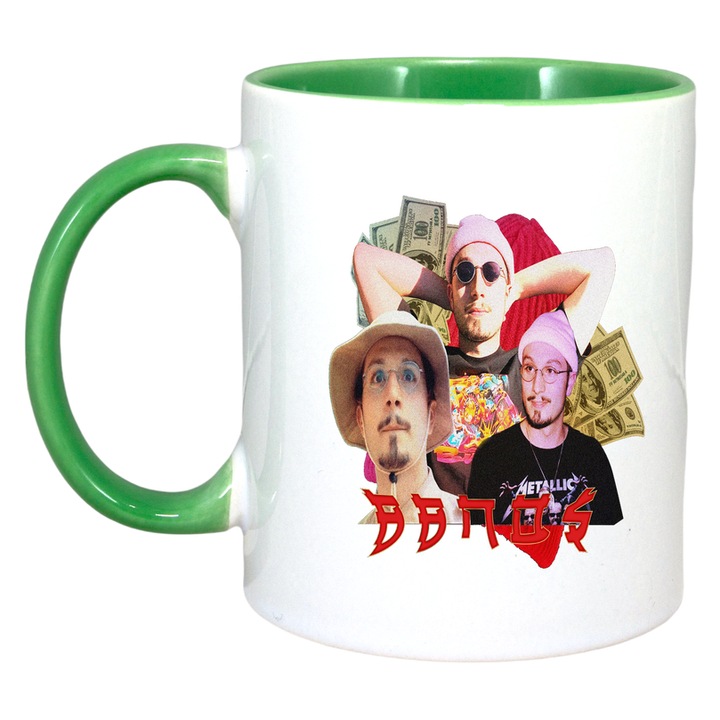 Cana BBNO$ - Money Shades, Cri-Flo, Ceramica, 330ml. Maner si interior Verde