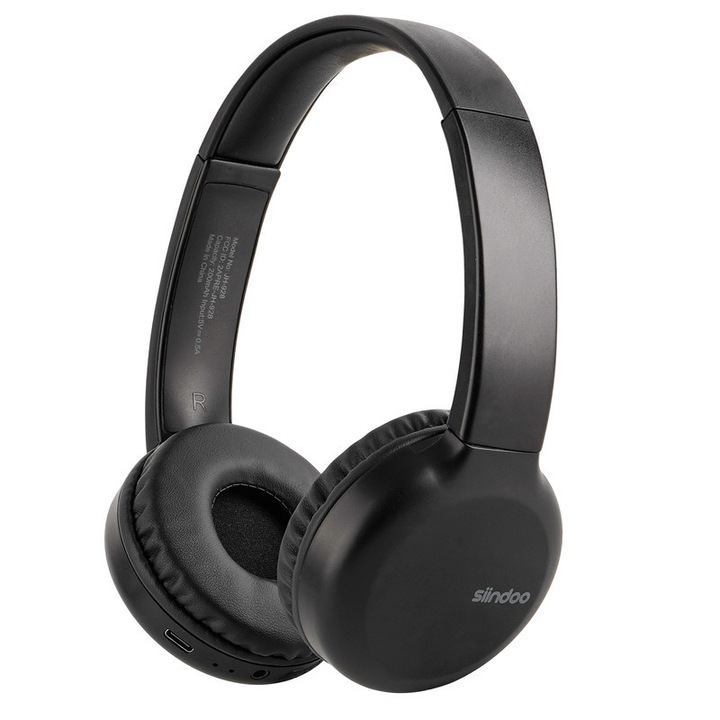 Siindoo JH-928 vezeték nélküli fejhallgató, Bluetooth, fekete, összecsukható kialakítás, 22 órás akkumulátor-üzemidő