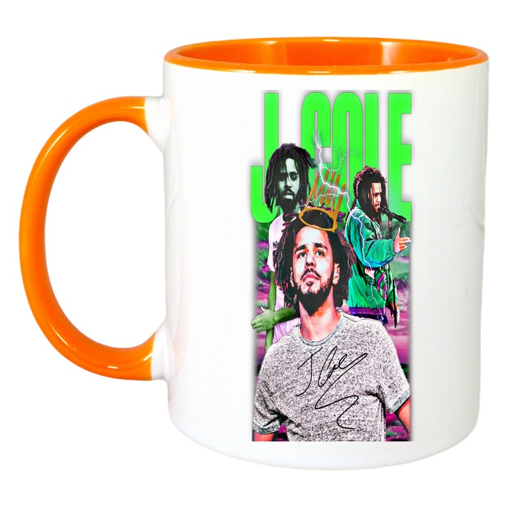 Cana J. Cole - Neon Theme, Cri-Flo, Ceramica, 330ml. Maner si interior Portocaliu