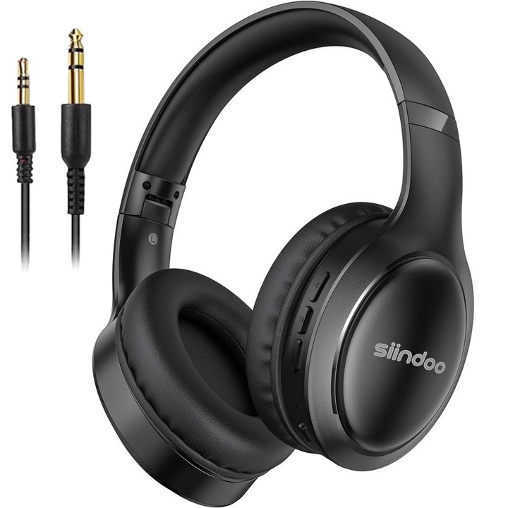 Siindoo vezeték nélküli fejhallgató, 65 órás akkumulátor-üzemidő, 3 audio mód, fekete