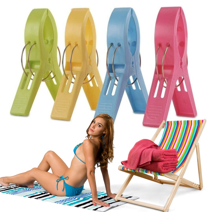 Clipsuri pentru prosoape de plaja, Opengarden, rezistente si puternice la vant, usor de montat, usoare, ideale pentru plaja si piscina, multicolore, confortabile la utilizare