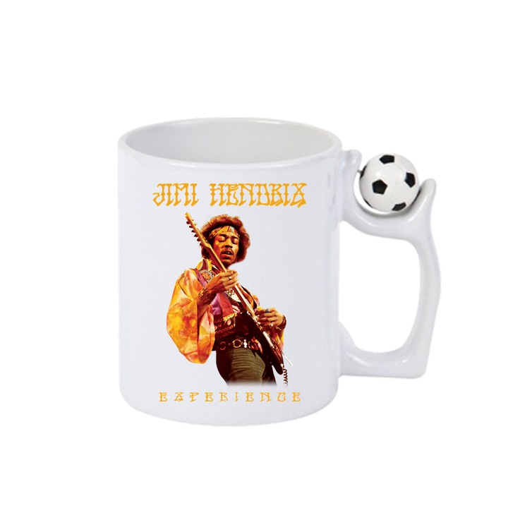 Cana Jimi Hendrix - Experience, Cri-Flo, Ceramica, 330ml. Minge rotativa antistres, Maner si interior Alb/Negru