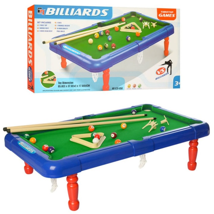 Biliard de masa cu picioare, 65x37x17 cm, bile, 2 tacuri