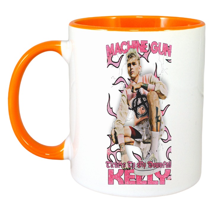 Cana Machine Gun Kelly, Cri-Flo, Ceramica, 330ml. Maner si interior Portocaliu
