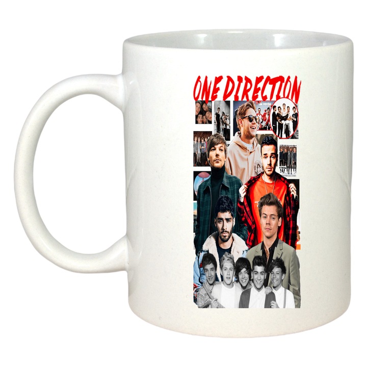 Cana One Direction - Collage, Cri-Flo, Ceramica, 330ml. Maner si interior Alb