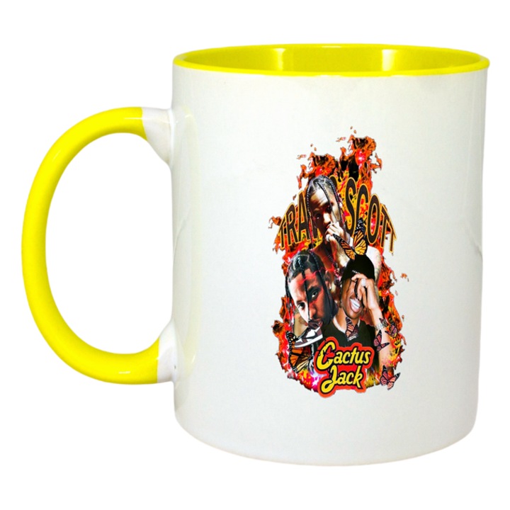 Cana Travis Scott - Cactus Jack Clasic, Cri-Flo, Ceramica, 330ml. Maner si interior Galben