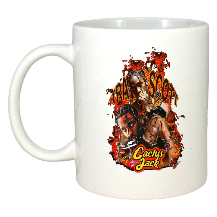 Cana Travis Scott - Cactus Jack Flames, Cri-Flo, Ceramica, 330ml. Maner si interior Alb