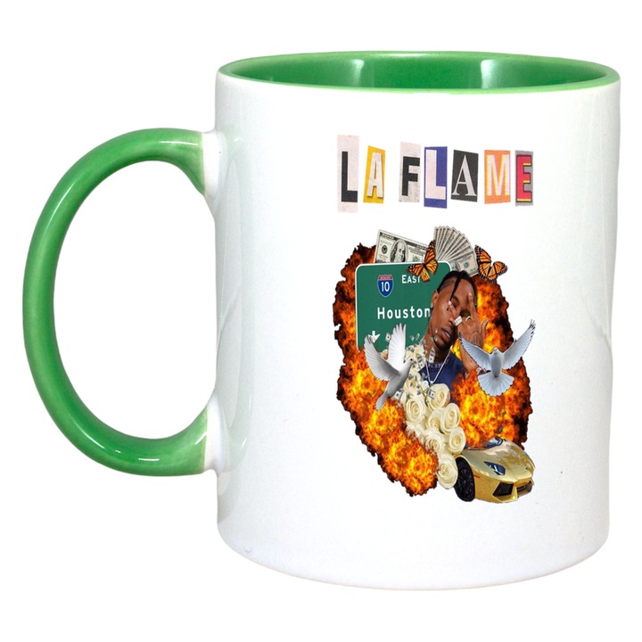 Cana Travis Scott - La Flame si foc, Cri-Flo, Ceramica, 330ml. Maner si interior Verde