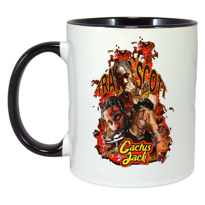 Cana Travis Scott - Cactus Jack Flames, Cri-Flo, Ceramica, 330ml. Maner si interior Negru