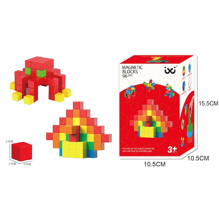 Комплект магнитни строителни блокчета за деца, PHIKER, 72 части, ярки цветове, подходящ размер