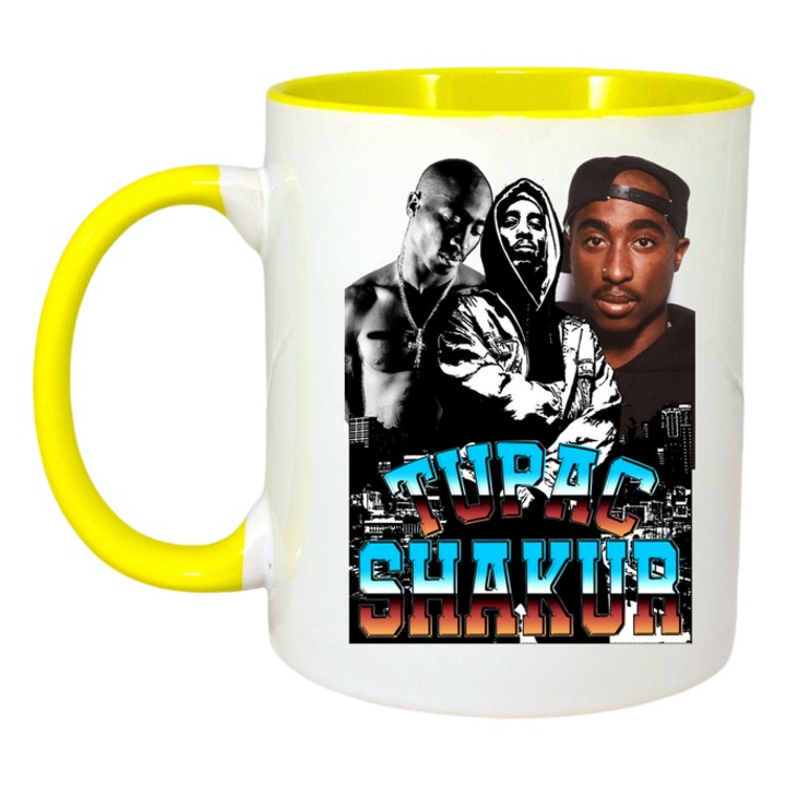 Cana Tupac City Monochrome, Cri-Flo, Ceramica, 330ml. Maner si interior Galben