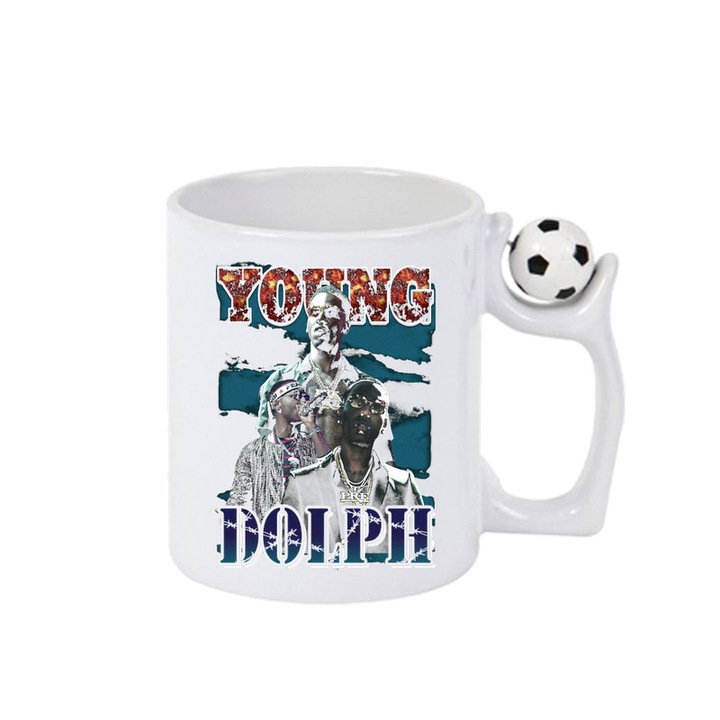 Cana Young Dolph - Duo Style, Cri-Flo, Ceramica, 330ml. Minge rotativa antistres, Maner si interior Alb/Negru