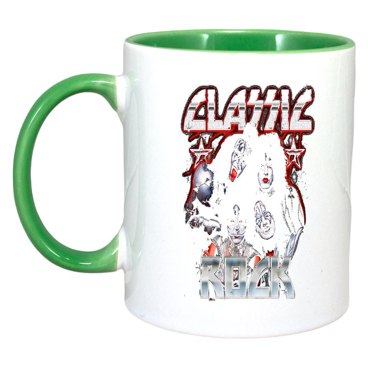 Cana Classic Rock - Star Collage, Cri-Flo, Ceramica, 330ml. Maner si interior Verde