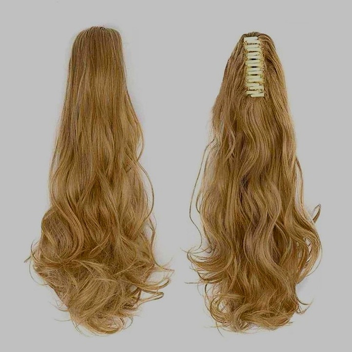 Extensie de păr Animis Beauty, coadă ondulată Blond Miere, 50 cm, prindere tip clește, fibră sintetică
