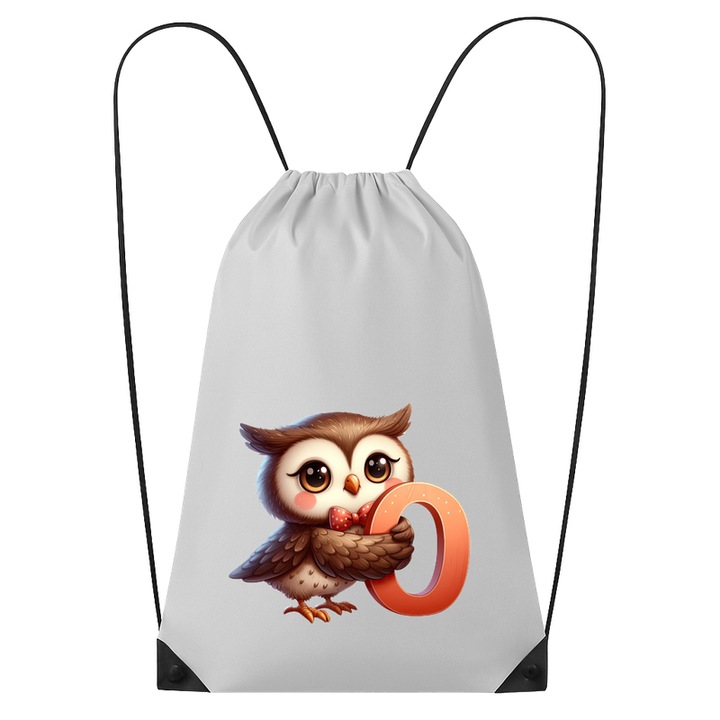 Rucsac tip ghiozdan Alfabet Litera O cu animal Owl Buftinita, Poliester, Cri-flo. Culoare Alb, Marime 34 x 45 cm