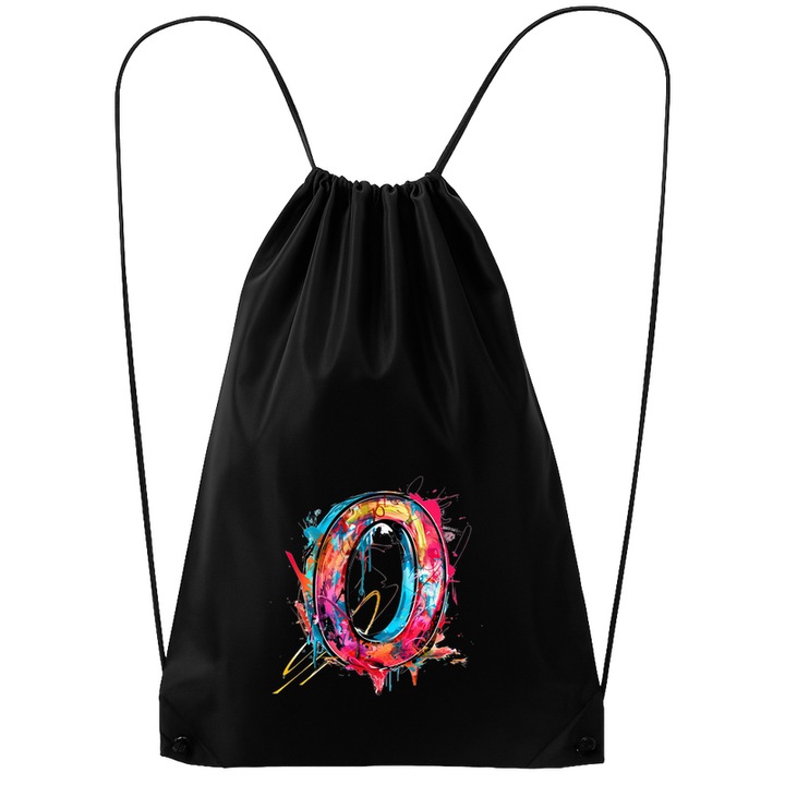 Rucsac tip ghiozdan Alfabet Litera O cu graffiti, design exploziv, arta urbana, Poliester, Cri-flo. Culoare Negru, Marime 34 x 45 cm
