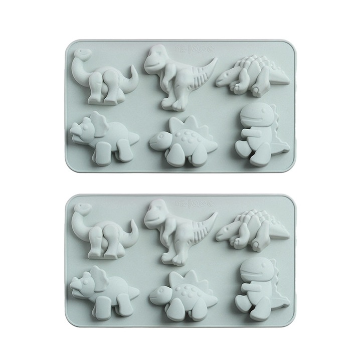 2 forme de biscuiti si ciocolata, 3 forme de dinozauri cu forme diferite si forme de cuburi de gheata., albastre