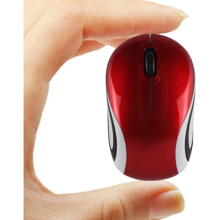 Mouse optic wireless portabil rosu 1600DPI 3 butoane 10m distanta