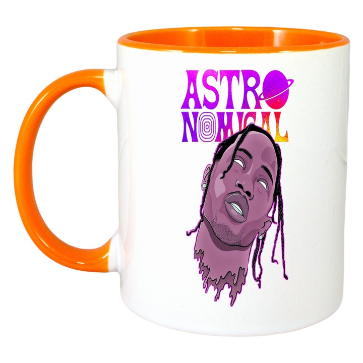Cana Travis Scott Astronomical Cartoon, Cri-Flo, Ceramica, 330ml. Maner si interior Portocaliu