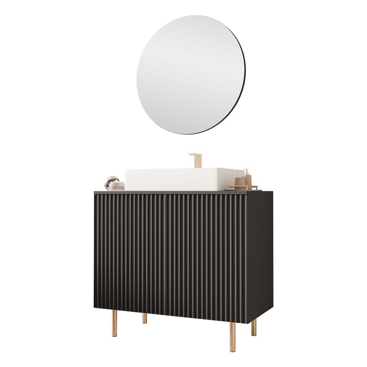 Mobilier de baie Nawil I cu Chiuveta si Sifon, MIRJAN 24, negru