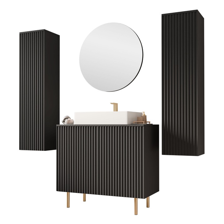 Mobilier de baie Nawil IV cu Chiuveta si Sifon, MIRJAN 24, negru