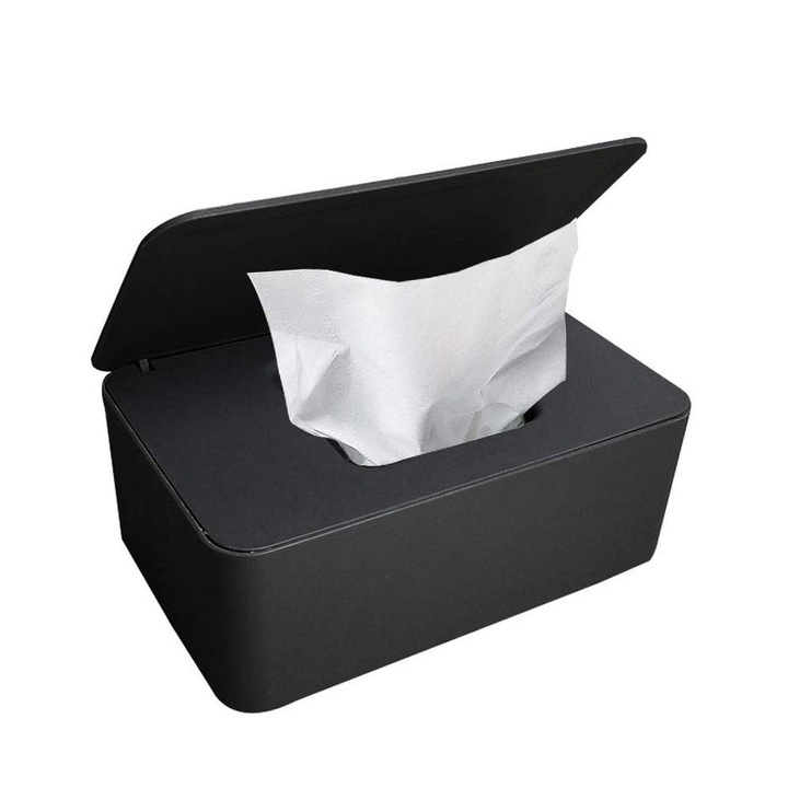 Cutie depozitare servetele umede, plastic, negru, 18.5x12.2x7cm