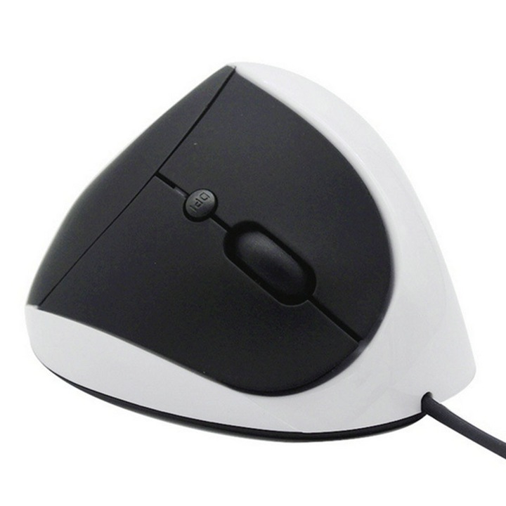 Mouse vertical cu fir, mouse ergonomic mic, mouse optic de inalta precizie cu sensibilitate reglabila 800/1200/1600 DPI, 6 butoane