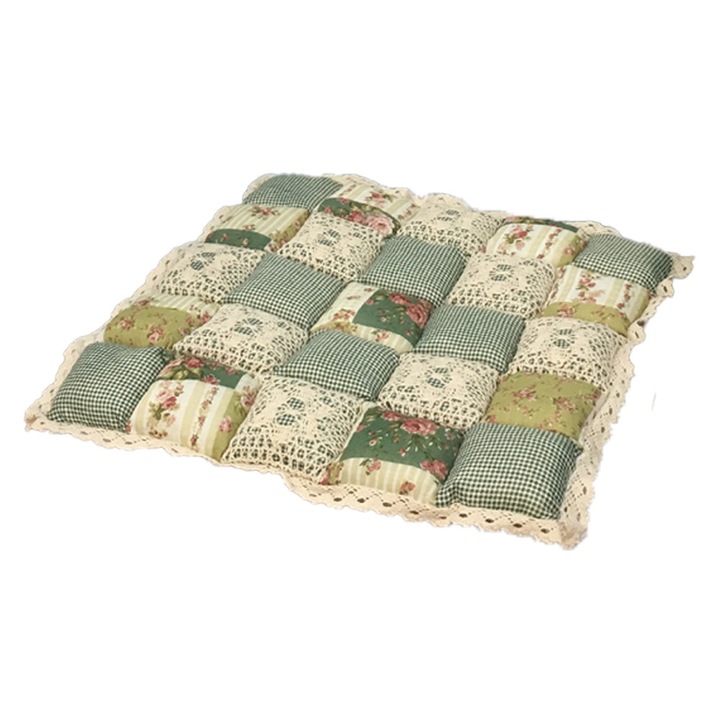 Perna de scaun model patchwork, antiderapanta, cu dantela, imprimeu floral