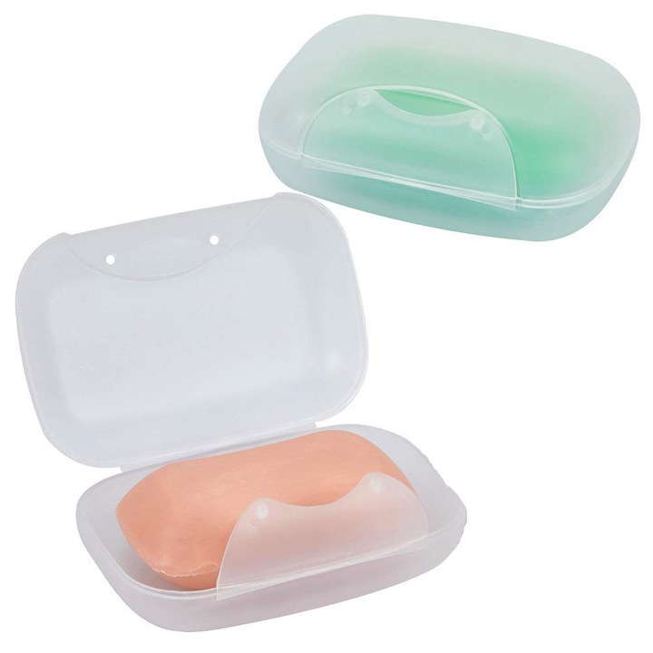 Recipient de sapun de calatorie cu 2 piese - Carcasa de sapuniera permite uscarea sapunului, Garnitura din silicon, Suport de sapun de calatorie, Cutie de sapun etansa, Savoniera de calatorie