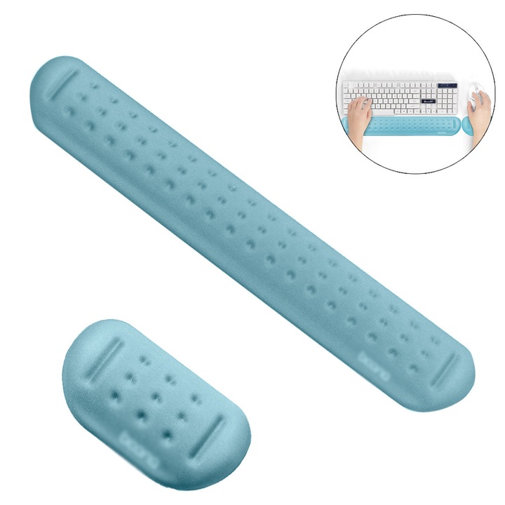 Ergonomikus csuklótámasz szett billentyűzethez és egérhez, memóriahab, fekete, 430x65x20mm és 125x65x20mm