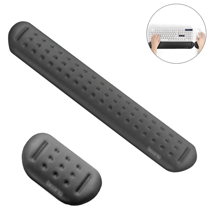 Ergonomikus csuklótámasz szett billentyűzethez és egérhez, memóriahab, fekete, 430x65x20mm és 125x65x20mm