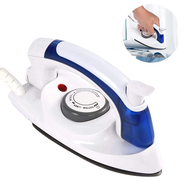 Fier de calcat mini, electric, 700W, capacitate 80ml, albastru/alb