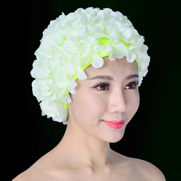 Casca de inot 3D vintage cu imprimeu floral pentru doamne, palarie de inot retro cu petale si flori
