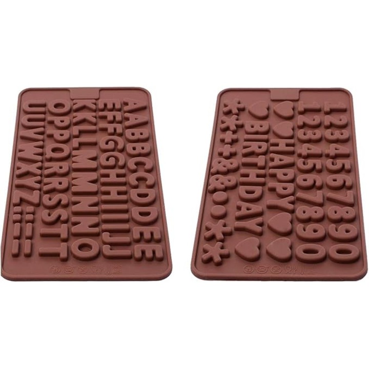 Matrite din silicon pentru litere si numere, ciocolata, cu simboluri pentru decoratiuni pentru tort de ziua de nastere, 2 buc