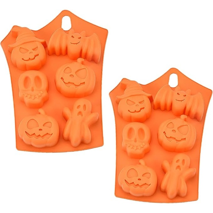 Mucegai din silicon pentru tort de Halloween, 6 gauri, fata de dovleac cu craniu si fantoma din silicon, ciocolata, zahar, artizanat, mucegai pentru copt dulciuri, desert, lumanari, pentru petrecerea de Halloween